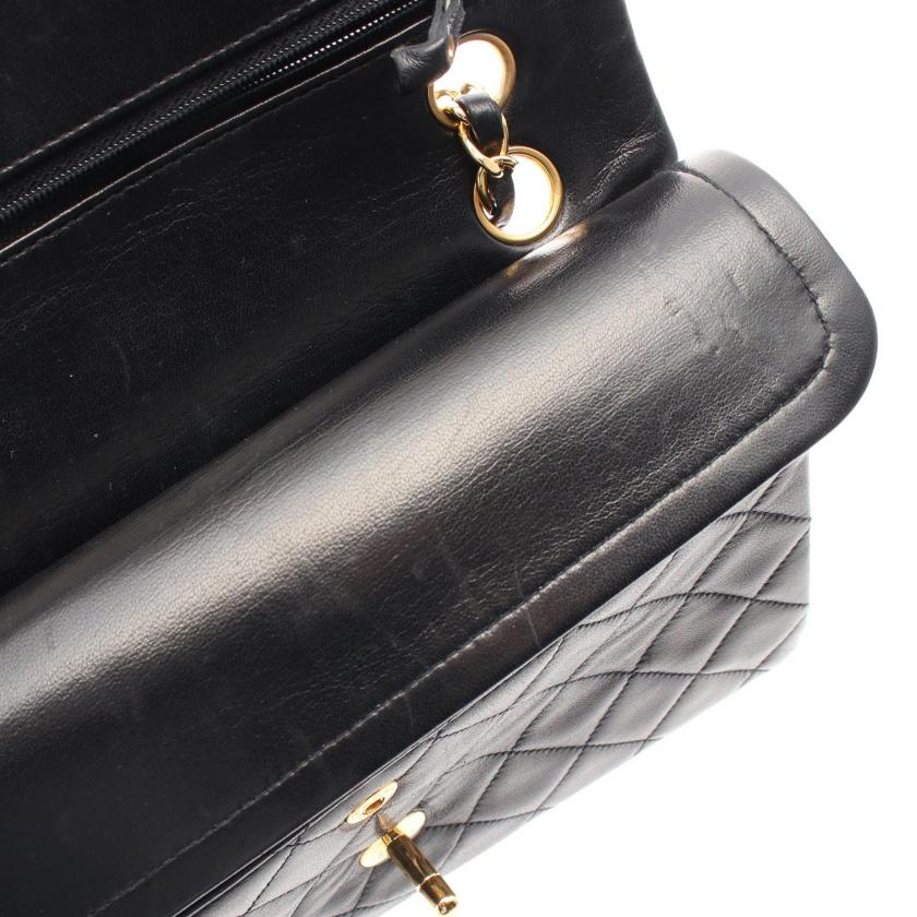 CHANEL Matelassé Double Flap Chain Shoulder Bag Lambskin Black Gold Hardware Vintage