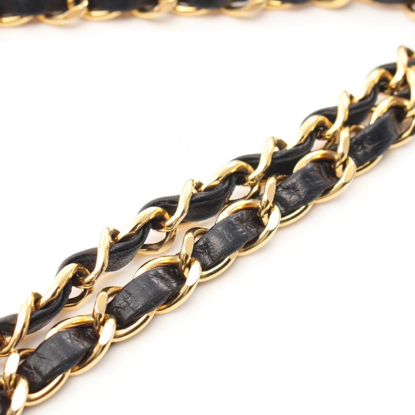 CHANEL Matelassé Double Flap Chain Shoulder Bag Lambskin Black Gold Hardware Vintage