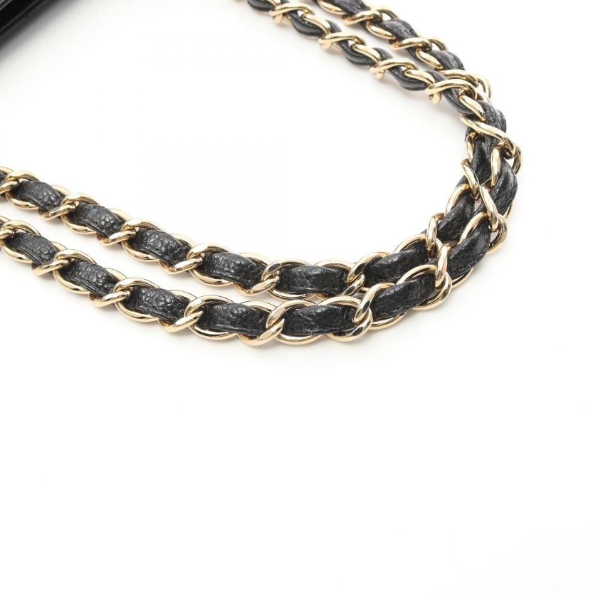 CHANEL Matelasse Chain Shoulder Bag Caviar Skin Black Gold Hardware