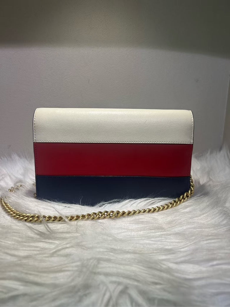 GUCCI Broadway White Red Blue Bee Leather Crossbody Bag