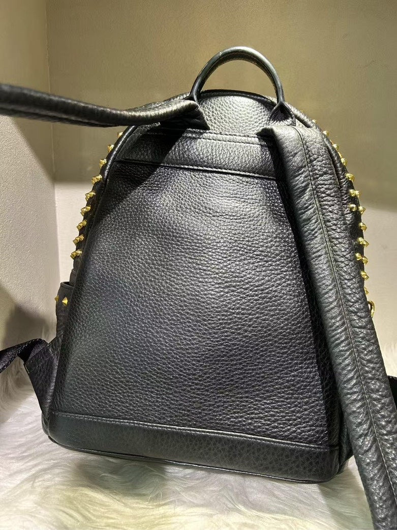 MCM Stark Studded Black Leather Pre-loved Backpack