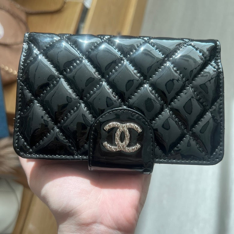 Chanel Patent Leather Black Quilted Wallet