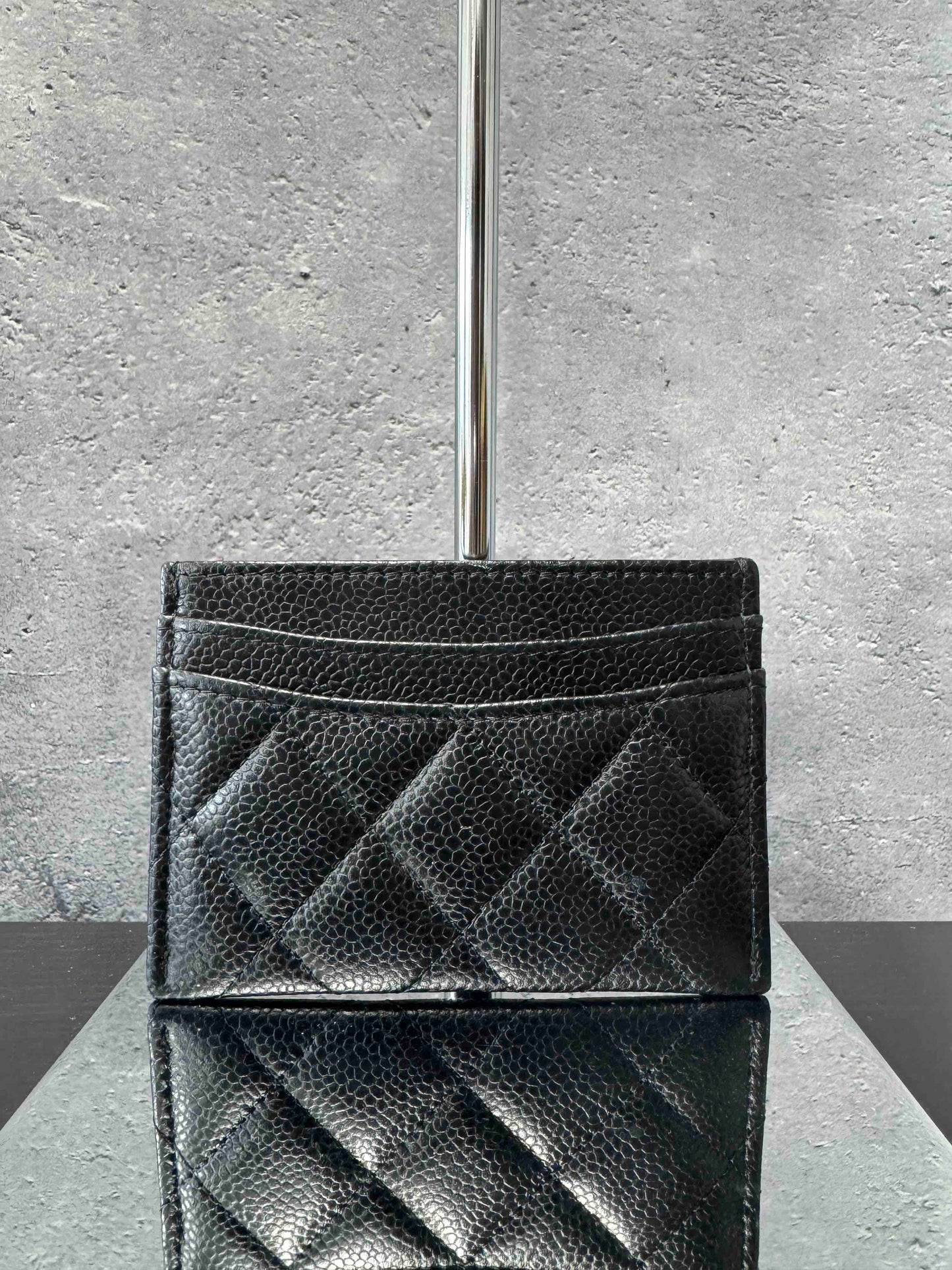 Chanel Caviar Card Holder RE75377000 | Black Quilted Leather Small Goods