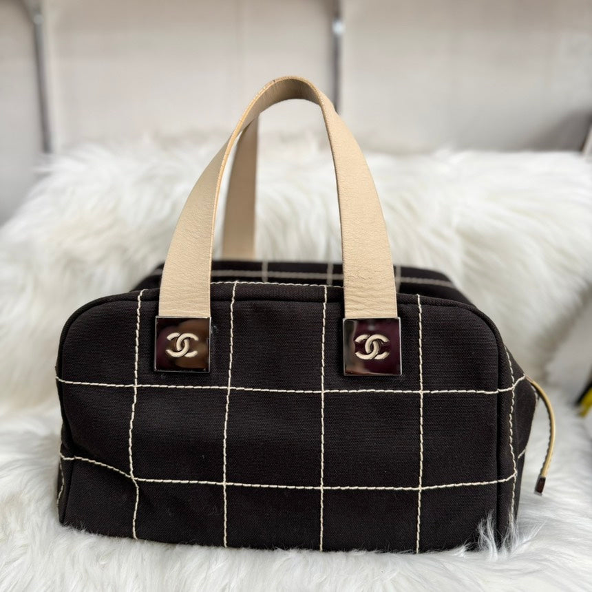 Chanel Chocolate Bar Coco Mark Handbag Black White - Preloved