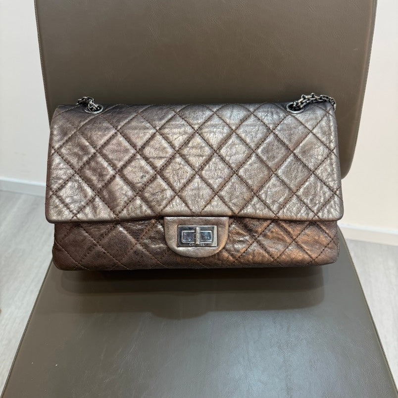 Chanel 2.55 Dark Brown Iridescent Double Flap GM Shoulder Bag