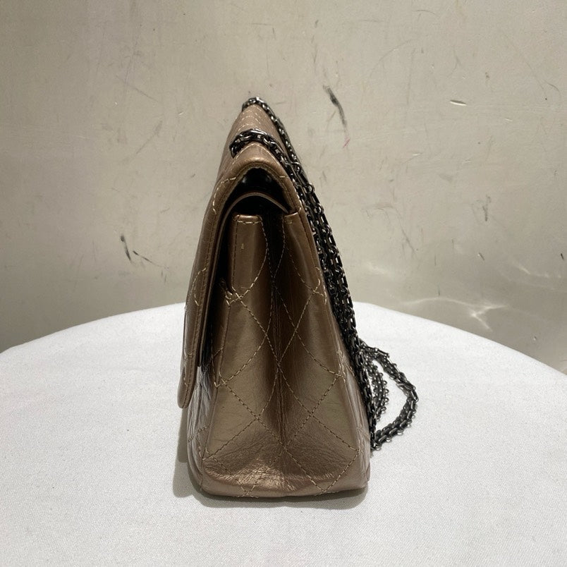 Chanel 2.55 Gold Wrinkle Leather GM Shoulder Bag