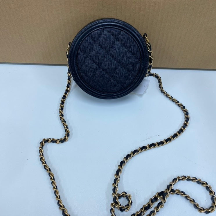 Preloved Chanel Caviar Skin Black Round Crossbody Bag E99206