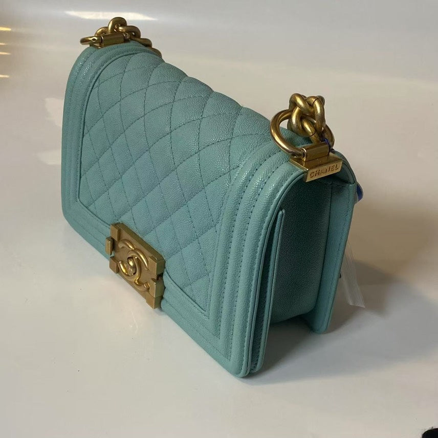 Chanel Le Boy Quilted Green Leather Shoulder Bag