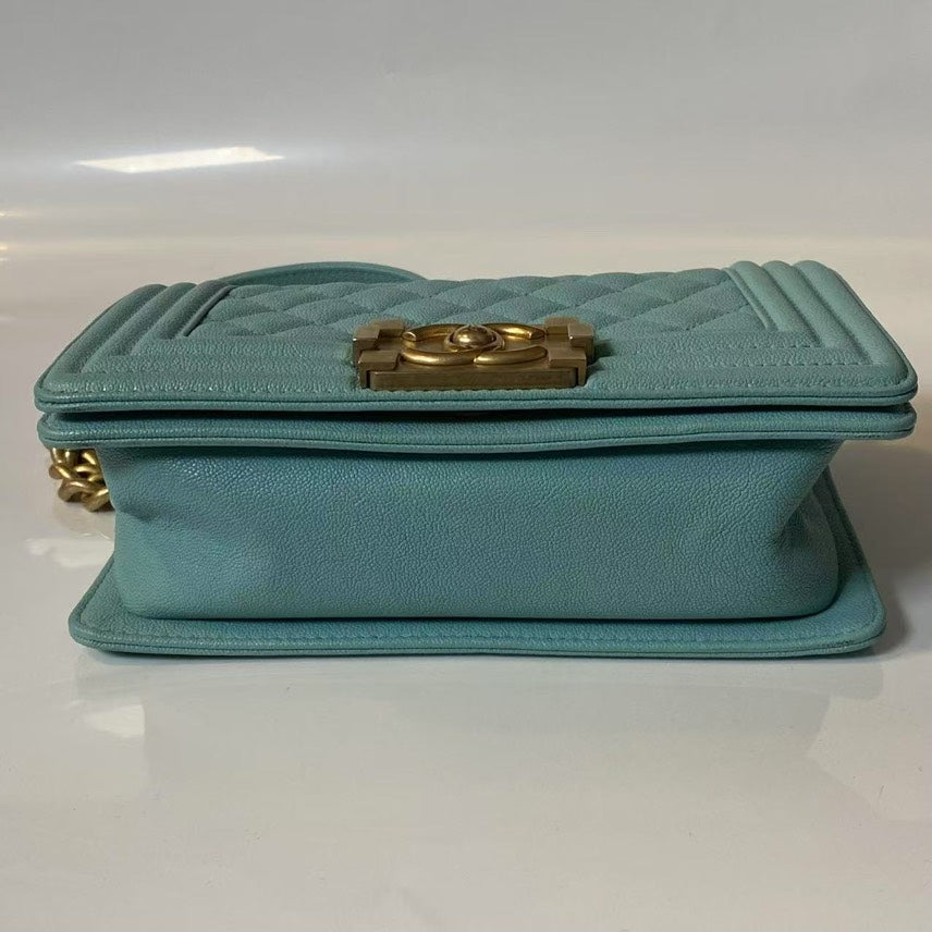 Chanel Le Boy Quilted Green Leather Shoulder Bag