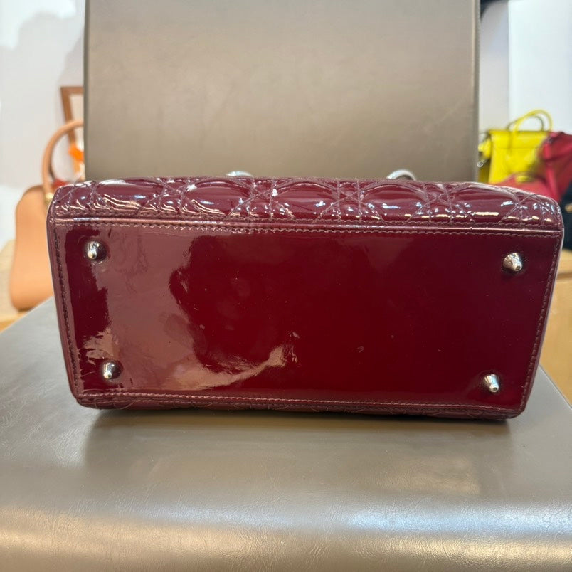 Lady Dior Patent Leather Wine Color Medium Size Handle Bag