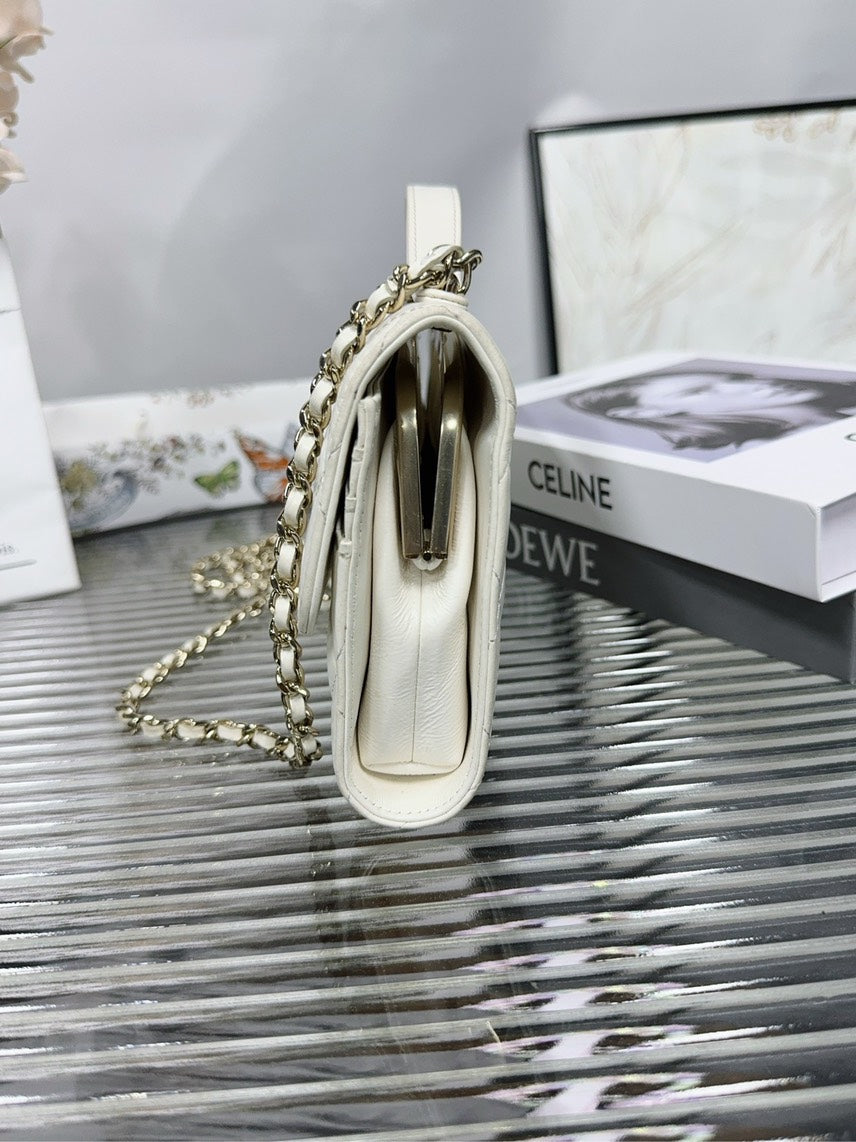 Chanel HFY Quilted White Leather Shoulder Bag