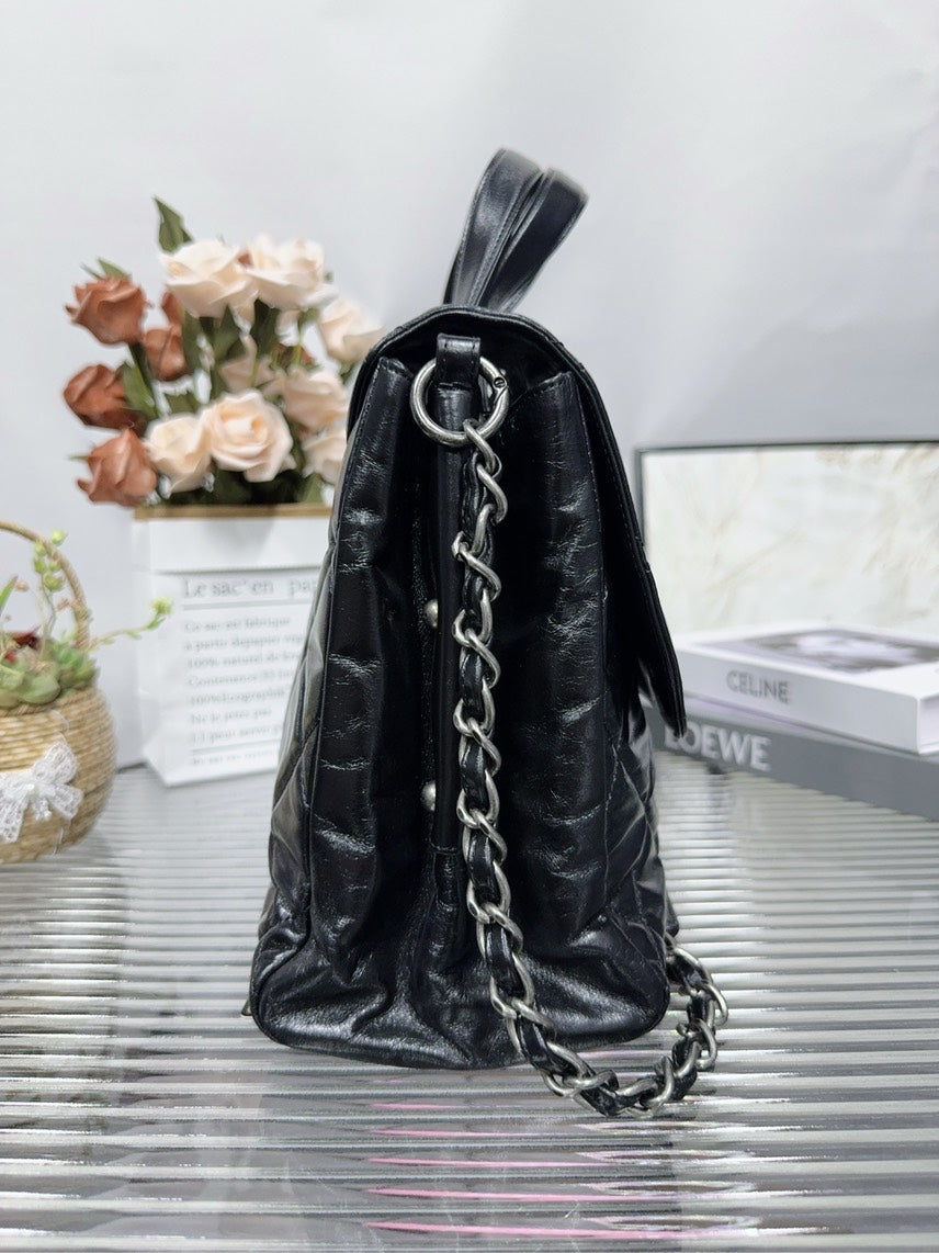 Chanel Quilted Black Leather Shoulder Bag HFY