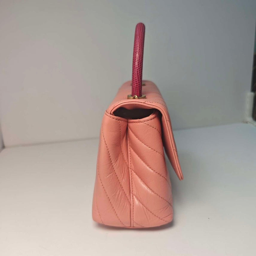 Chanel Coco Handle with Lizard Skin Handle in Pink Leather Shoulder Bag