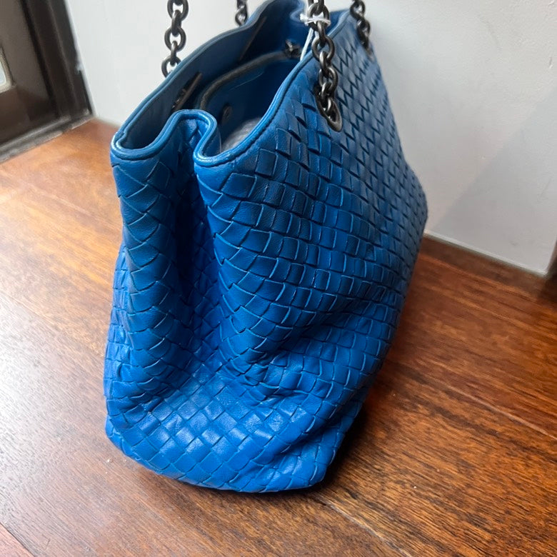 Preloved Bottega Veneta Intrecciato Padded Chain Tote Blue AG179