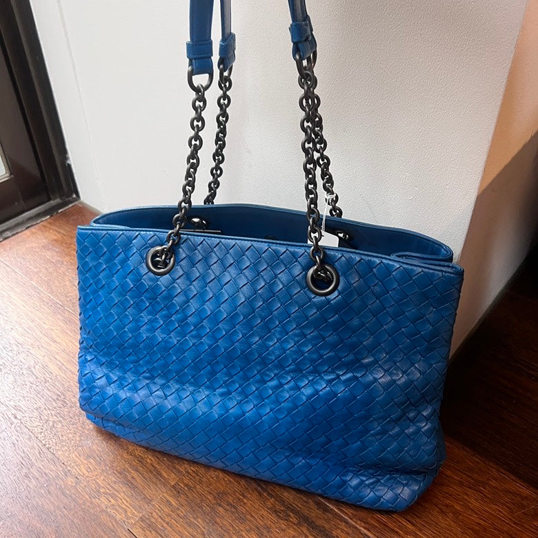 Preloved Bottega Veneta Intrecciato Padded Chain Tote Blue AG179