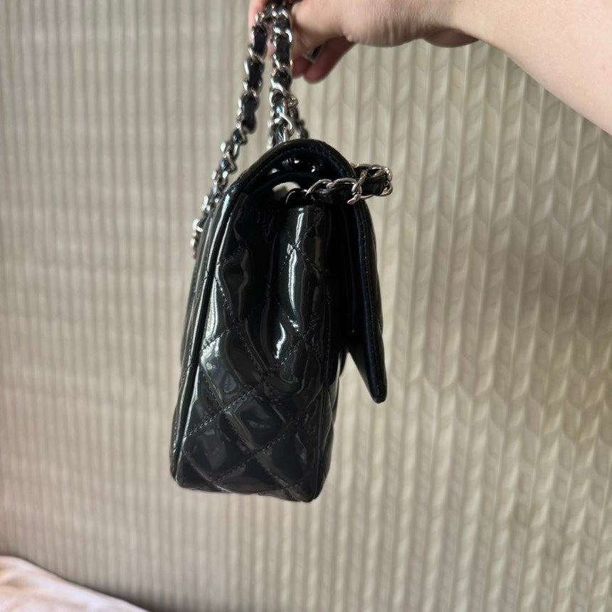 Chanel Classic Quilted Black Patent Leather Shoulder Bag