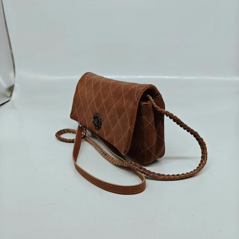 Chanel Vintage Classic Flap Crossbody Brown Leather Bag