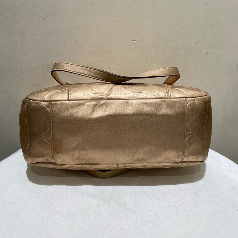 Gold Coach Tote Bag - Signature Style - Leather - Elegant Shoulder Bag