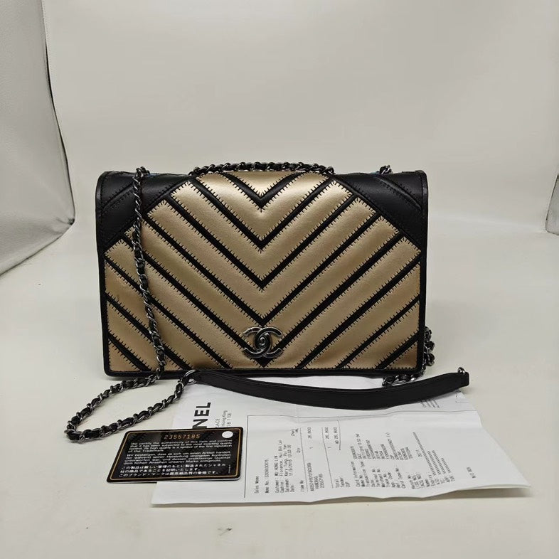 Chanel Leboy Golden Chevron Crossbody/Handbag - Black - Leather - Great Condition