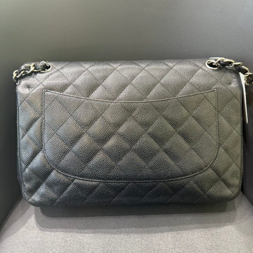 Chanel Jumbo Black Silver Double Flap Shoulder Bag