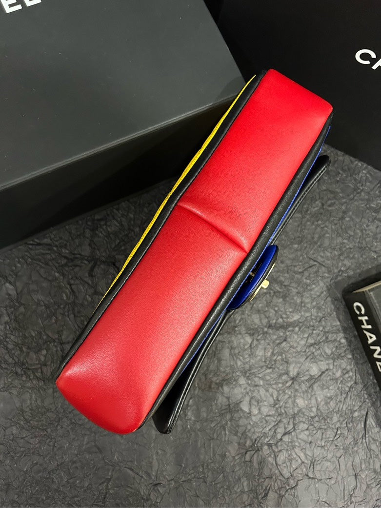 Chanel Tricolor Red/Yellow/Blue CF Bag 26cm×15cm - Medium Leather Shoulder Bag