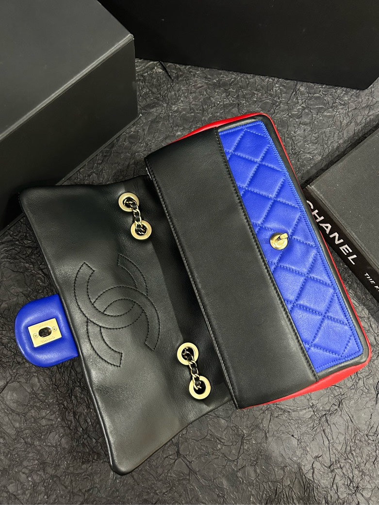 Chanel Tricolor Red/Yellow/Blue CF Bag 26cm×15cm - Medium Leather Shoulder Bag