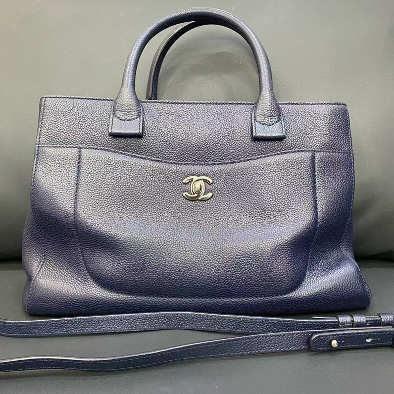 Chanel Medium Shoulder Bag Navy Blue Caviar Leather