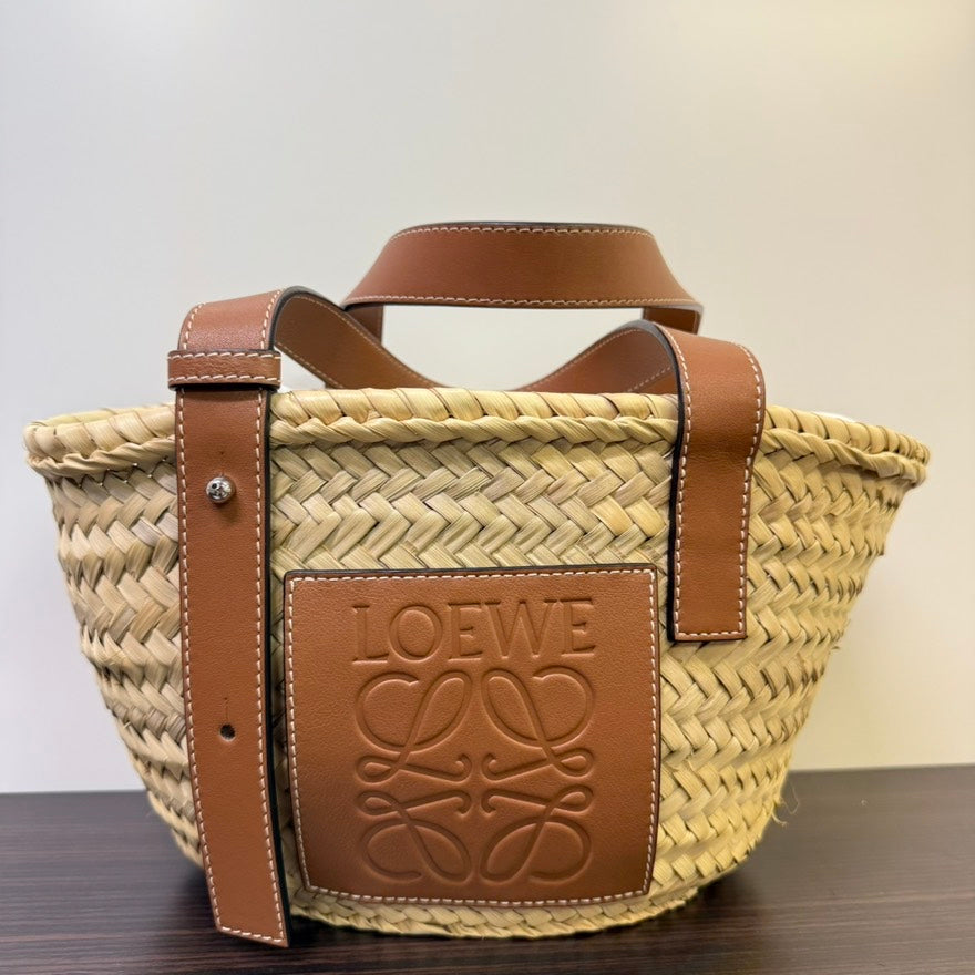Loewe Straw Leather Top Handle Handbag LB113946 - Tan Vintage Designer Bag