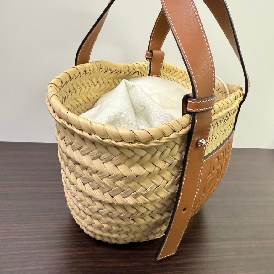 Loewe Straw Leather Top Handle Handbag LB113946 - Tan Vintage Designer Bag