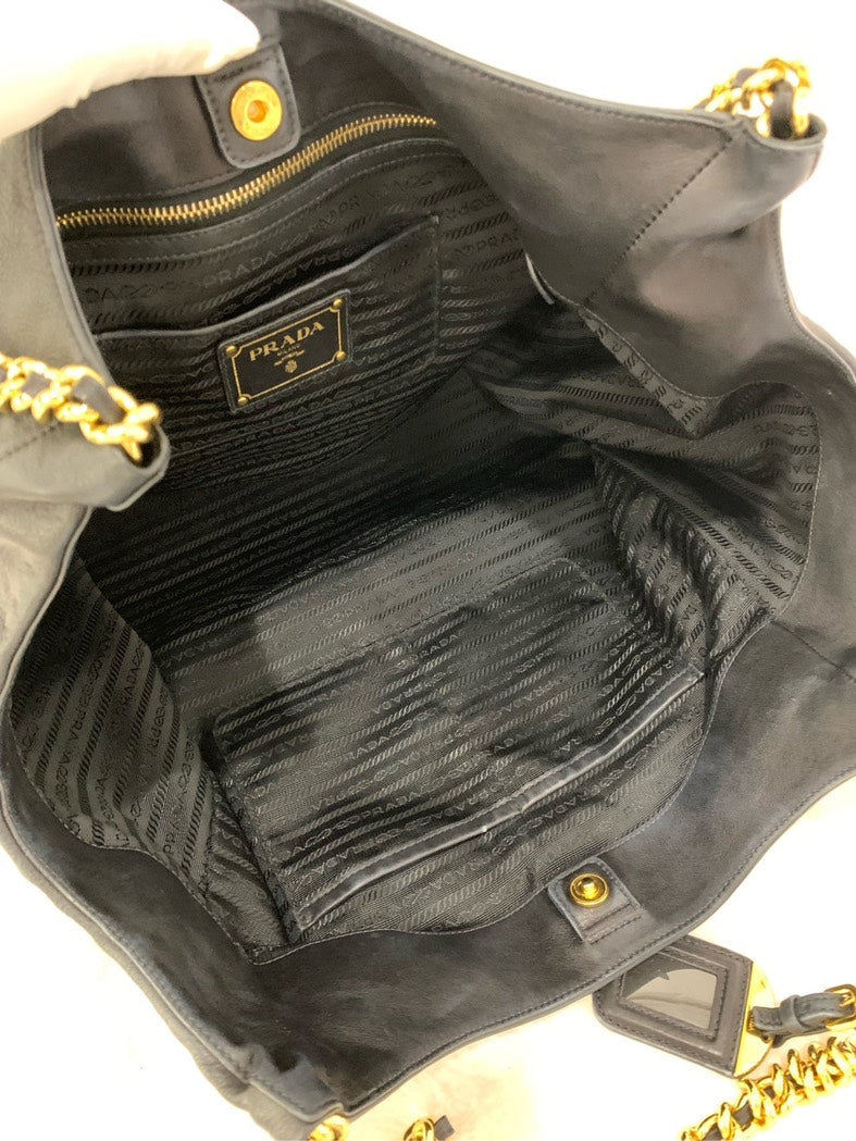 Prada Black Leather Tote Bag - Elegant Designer Shoulder Style