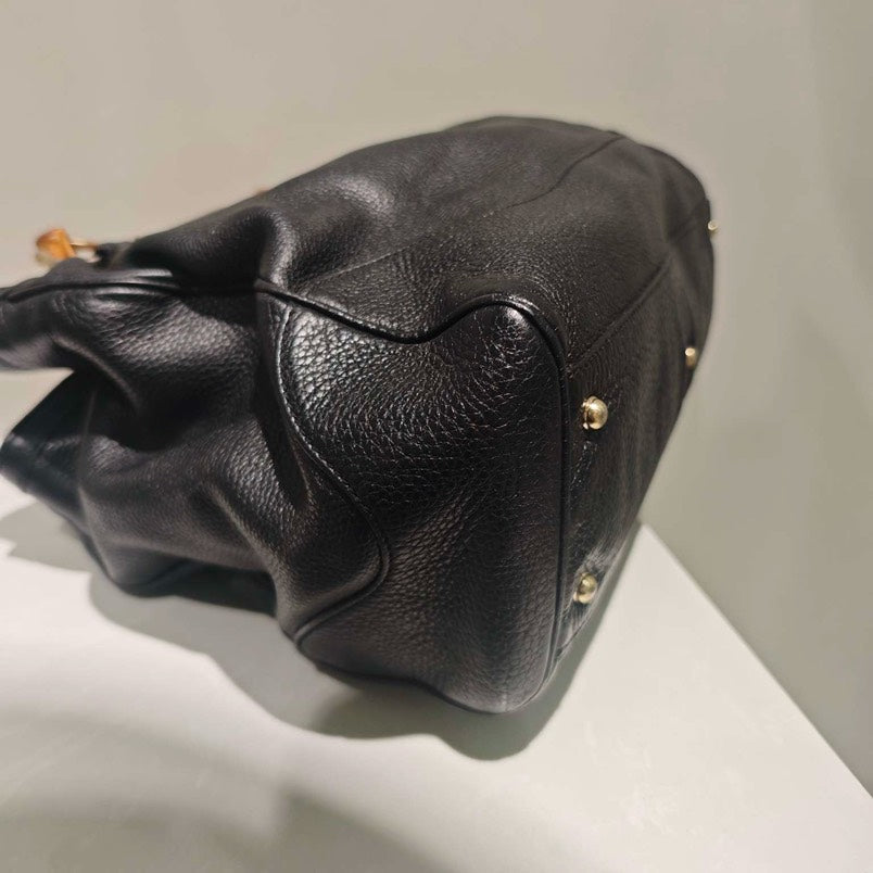 Gucci Bamboo Joint Tote Bag Black Leather