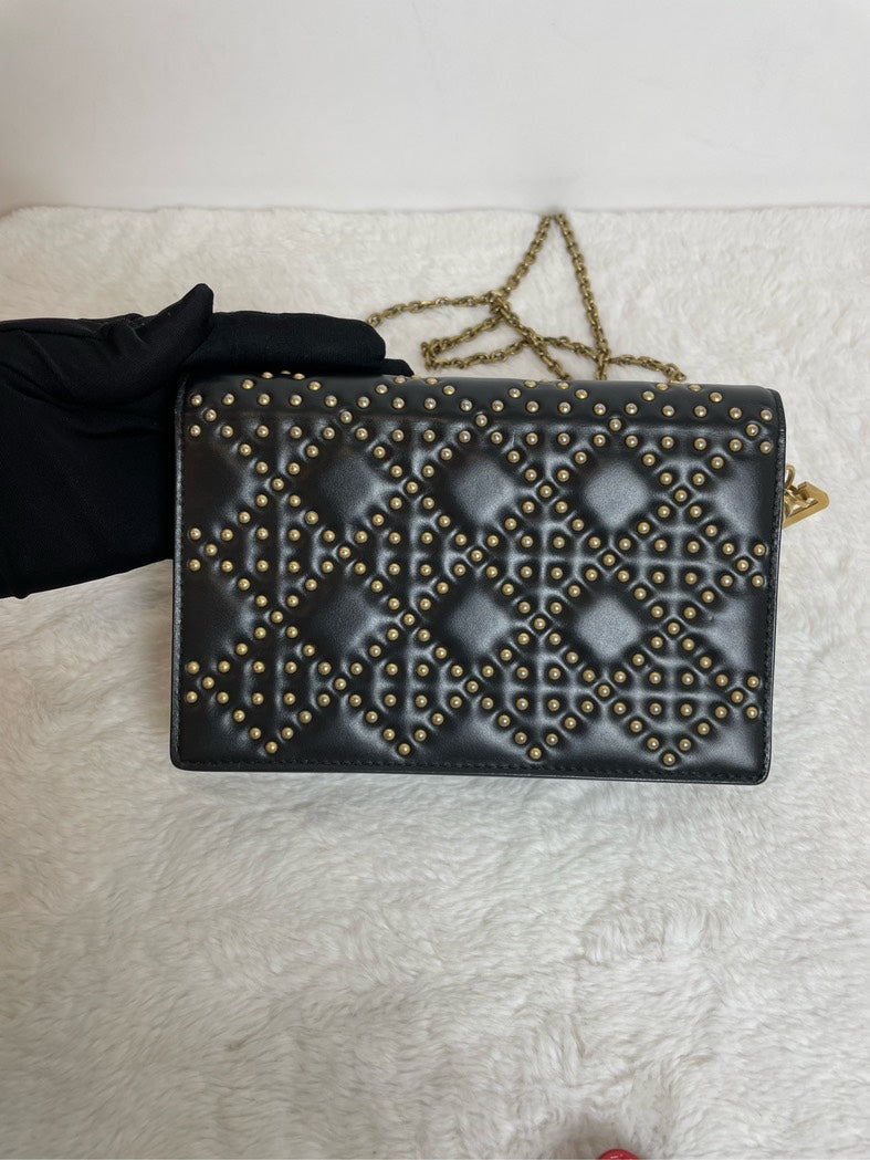 Lady Dior Chain Bag - Black Leather Studded Crossbody Bag