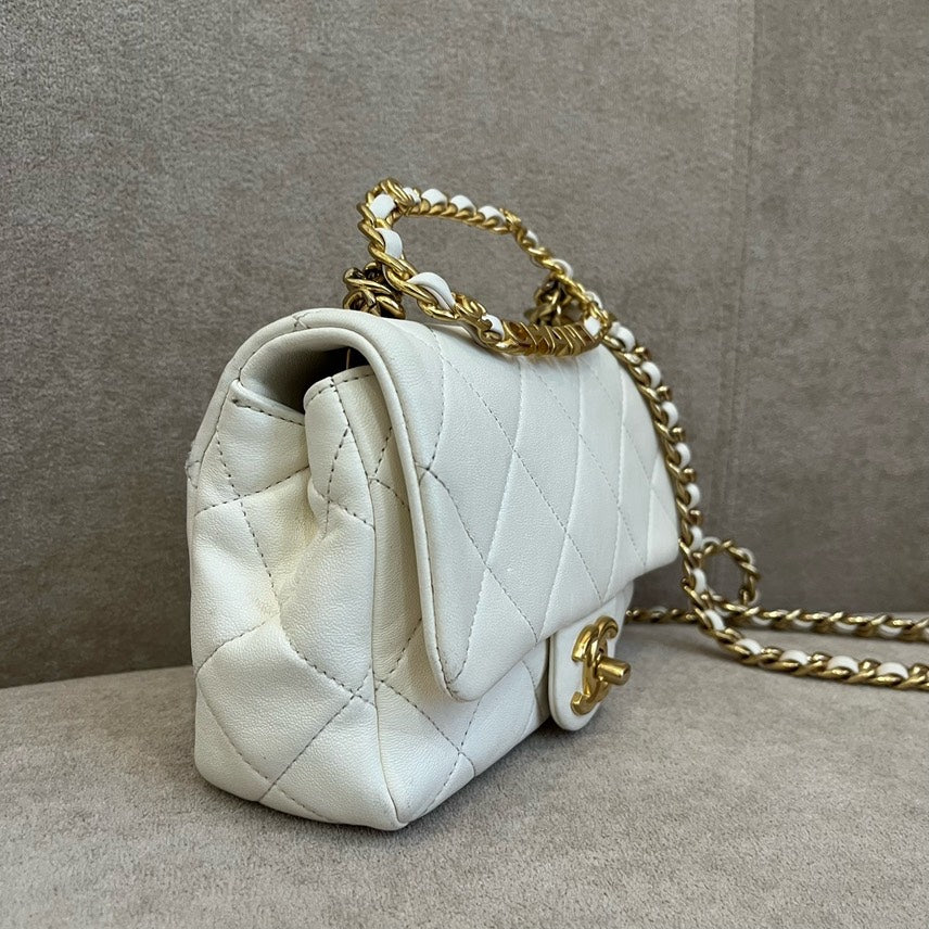 Chanel Flap Bag White Quilted Leather Microchip Shoulder Bag