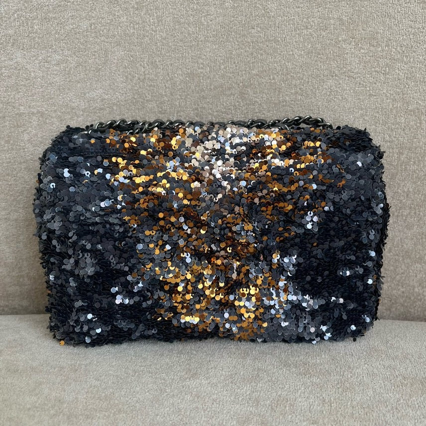 Chanel Sequin Shoulder Bag in Black Glitter Medium
