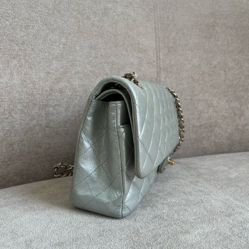 Chanel Classic Flap Bag Silver Leather Shoulder Bag