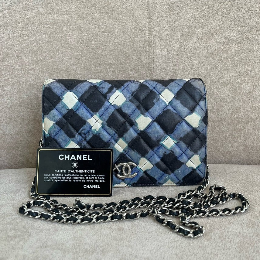 Chanel Classic Printed Shoulder Bag in Blue Leather