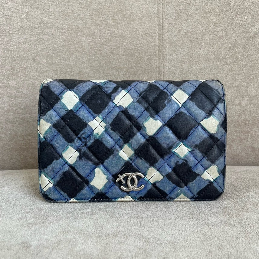 Chanel Classic Printed Shoulder Bag in Blue Leather