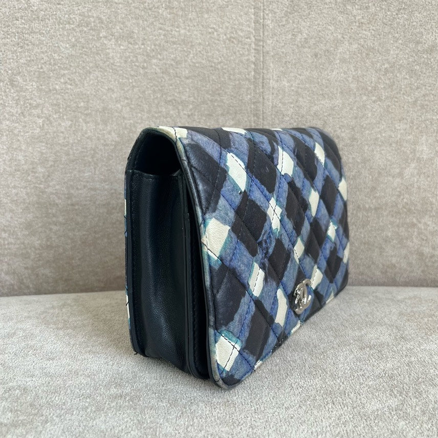 Chanel Classic Printed Shoulder Bag in Blue Leather