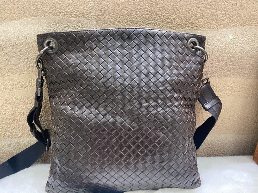 Bottega Veneta Intrecciato Dark Gray Leather Crossbody Bag