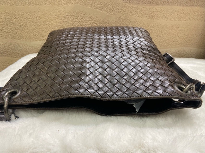 Bottega Veneta Intrecciato Dark Gray Leather Crossbody Bag