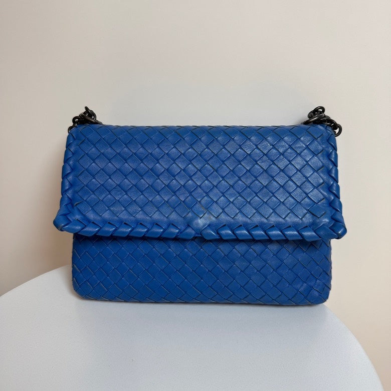 Bottega Veneta Intrecciato Blue Leather Shoulder Bag