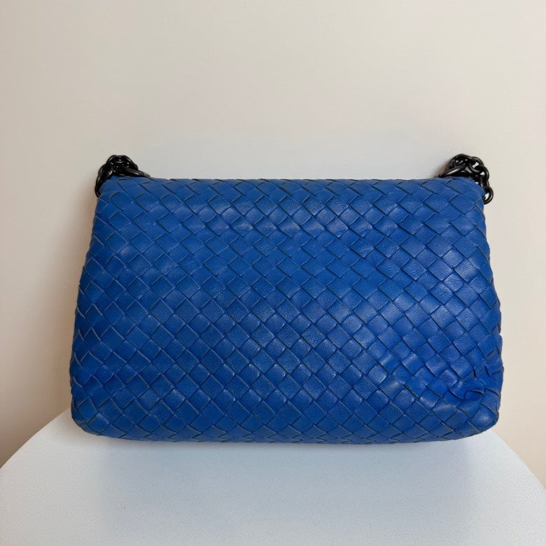 Bottega Veneta Intrecciato Blue Leather Shoulder Bag