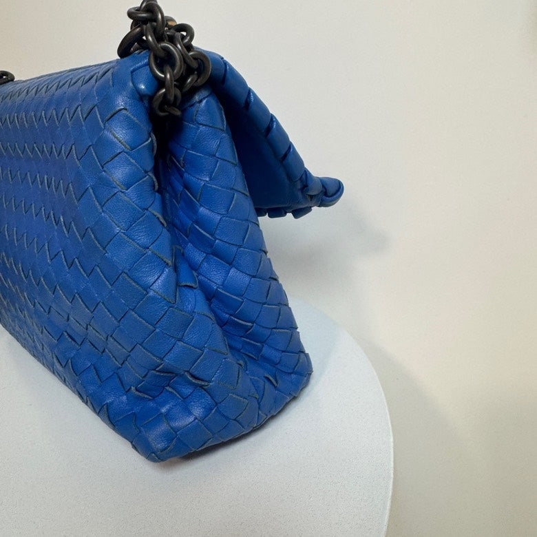 Bottega Veneta Intrecciato Blue Leather Shoulder Bag