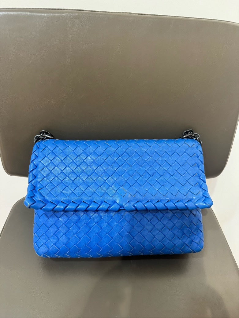 Bottega Veneta Intrecciato Blue Leather Shoulder Bag