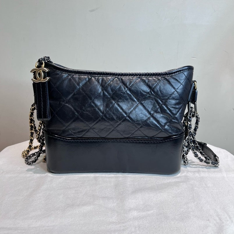 Chanel Gabrielle Limited Handle MM Black Leather Shoulder Bag