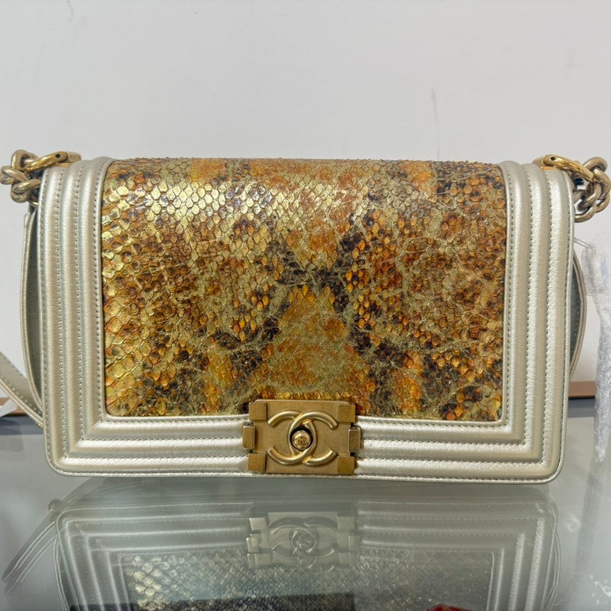 Chanel Le Boy Python Medium Gold Shoulder Bag