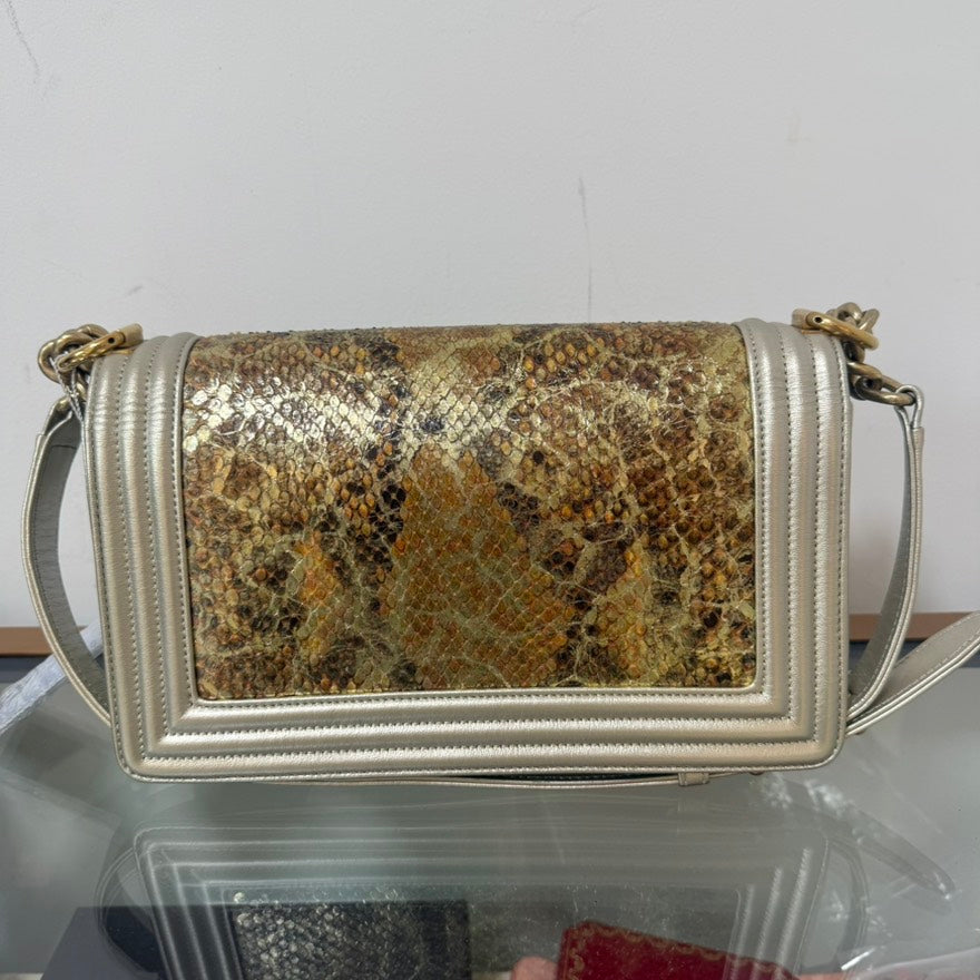 Chanel Le Boy Python Medium Gold Shoulder Bag