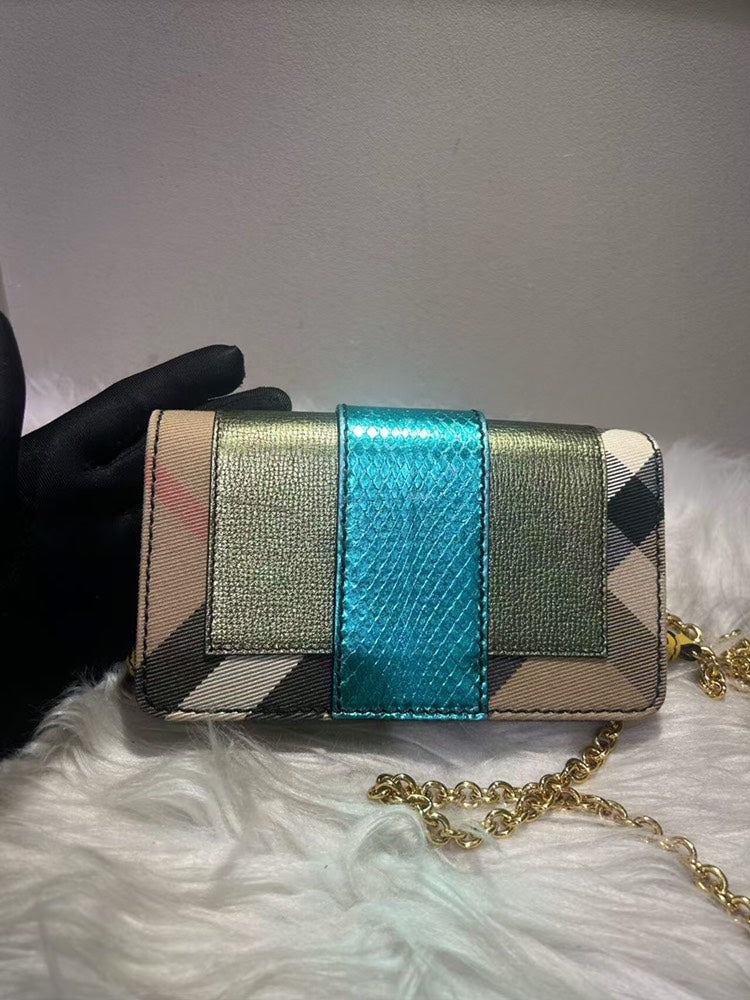 Pre-loved BURBERRY Check Plaid Multicolor Crossbody Bag