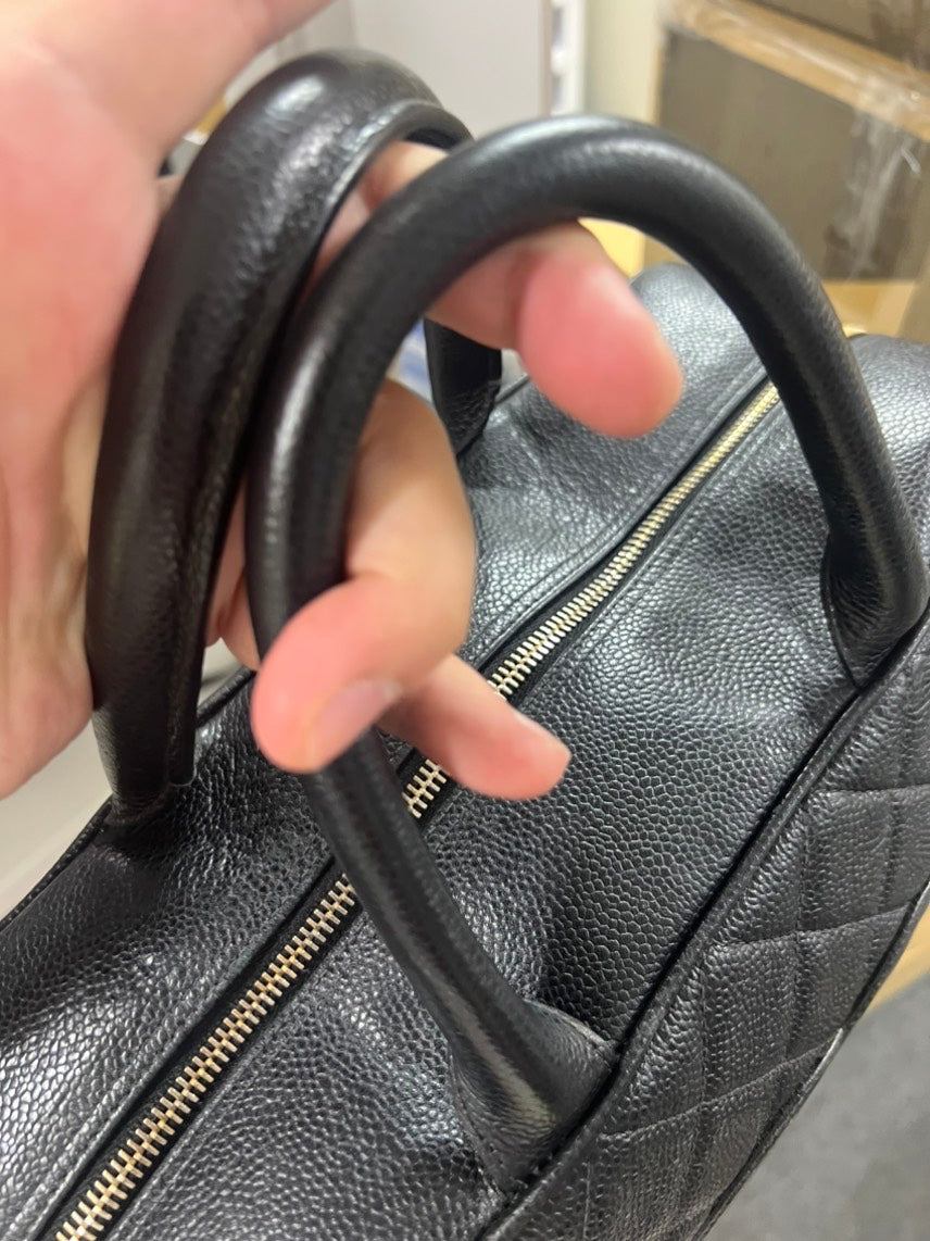 Preloved Chanel Quilted Black Leather Satchel Top Handle Bag
