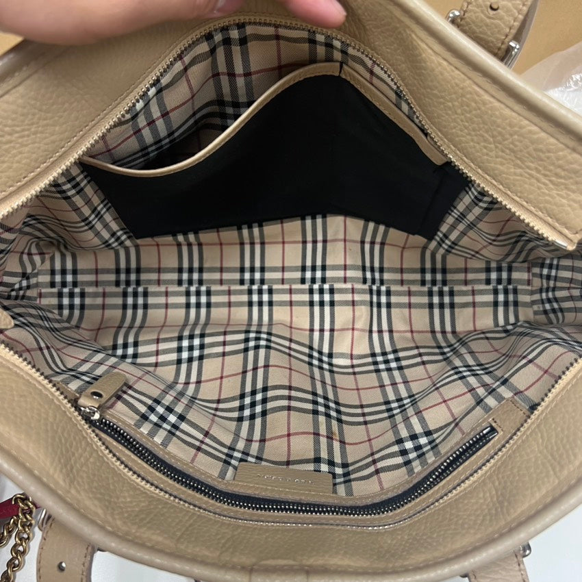Preloved Burberry E8810 Tote Bag in Beige Leather